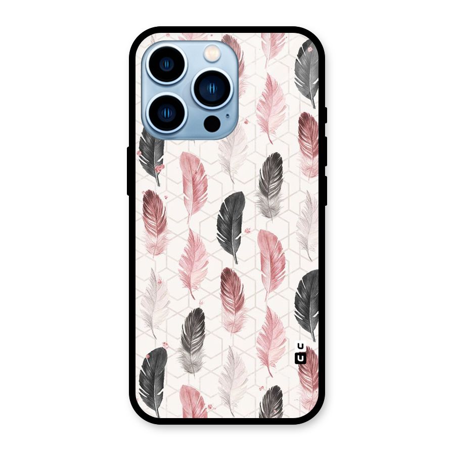 Feather Line Pattern Glass Back Case for iPhone 13 Pro