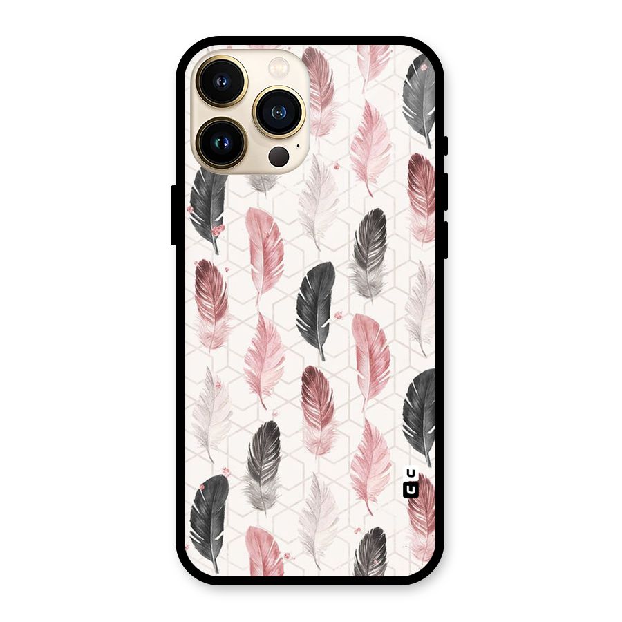 Feather Line Pattern Glass Back Case for iPhone 13 Pro Max