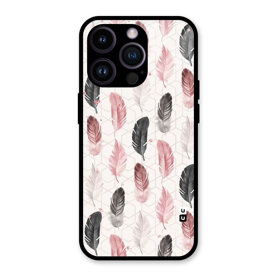 Feather Line Pattern Glass Back Case for iPhone 14 Pro