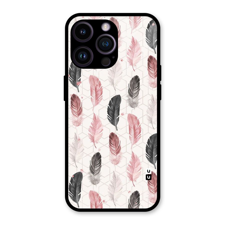 Feather Line Pattern Glass Back Case for iPhone 14 Pro Max