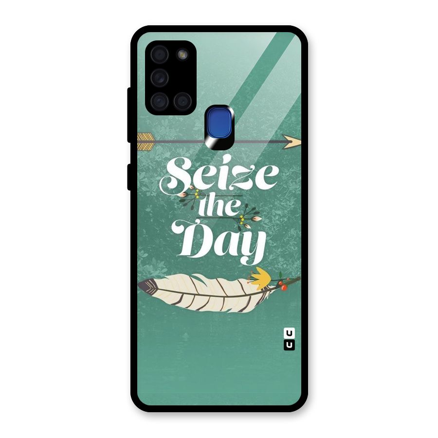 Feather Seize Glass Back Case for Galaxy A21s