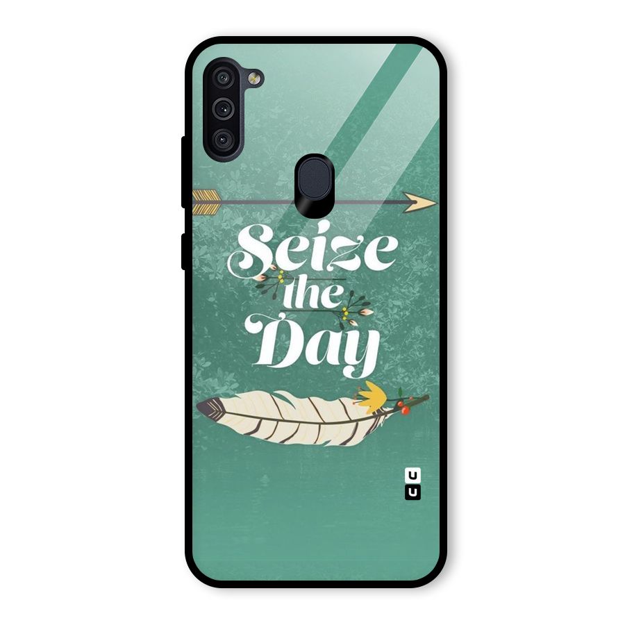 Feather Seize Glass Back Case for Galaxy M11
