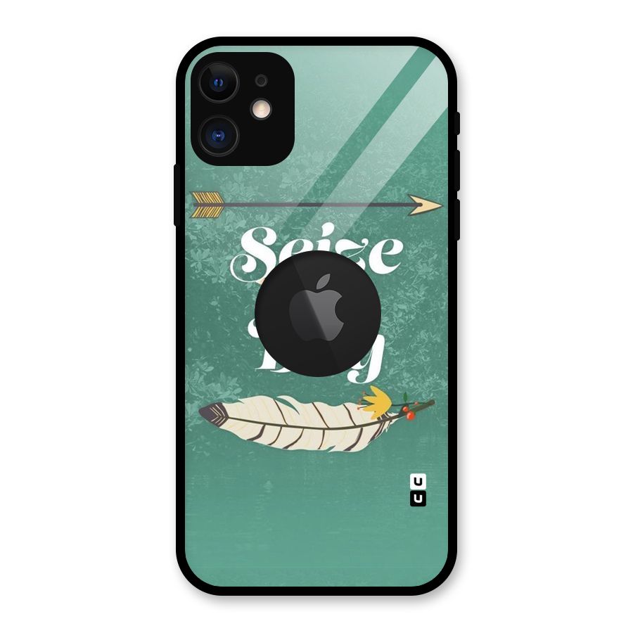 Feather Seize Glass Back Case for iPhone 11 Logo Cut