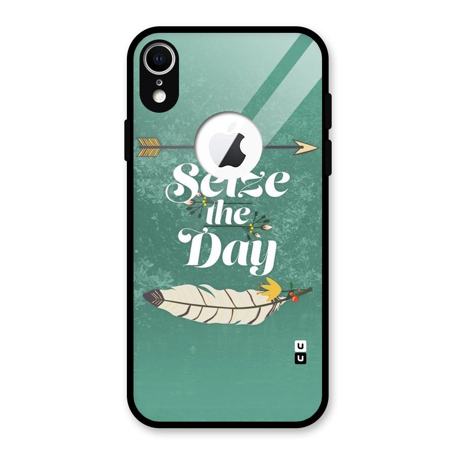 Feather Seize Glass Back Case for iPhone XR Logo Cut
