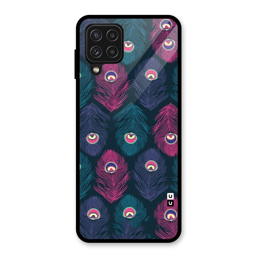 Feathers Patterns Glass Back Case for Galaxy A22 4G
