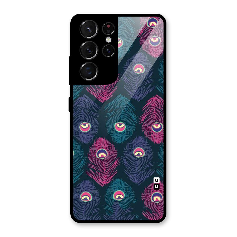 Feathers Patterns Glass Back Case for Galaxy S21 Ultra 5G