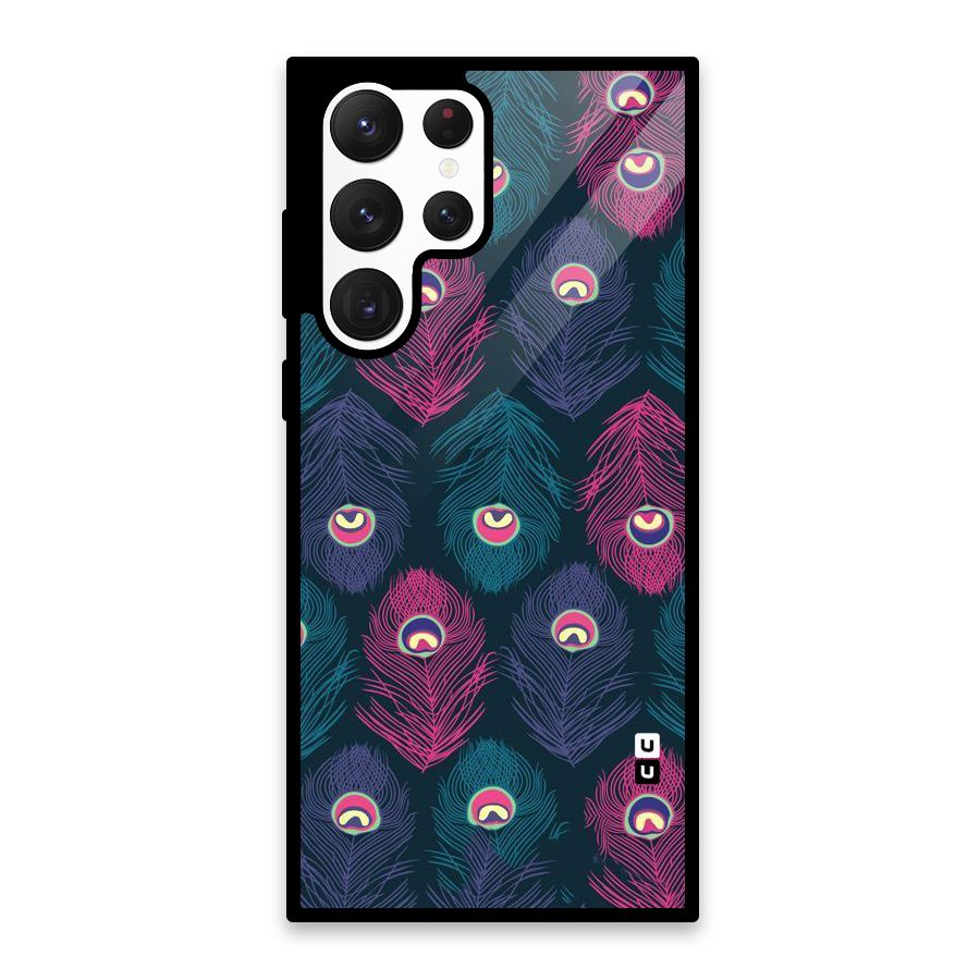 Feathers Patterns Glass Back Case for Galaxy S22 Ultra 5G