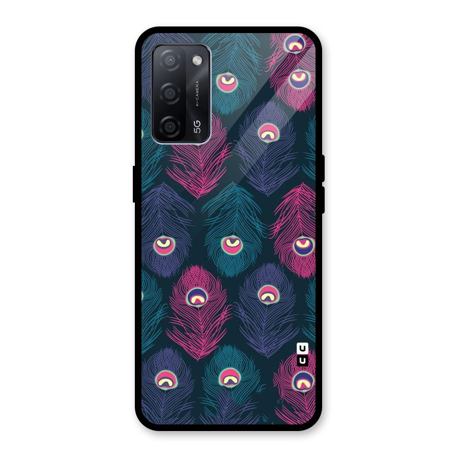 Feathers Patterns Glass Back Case for Oppo A53s 5G