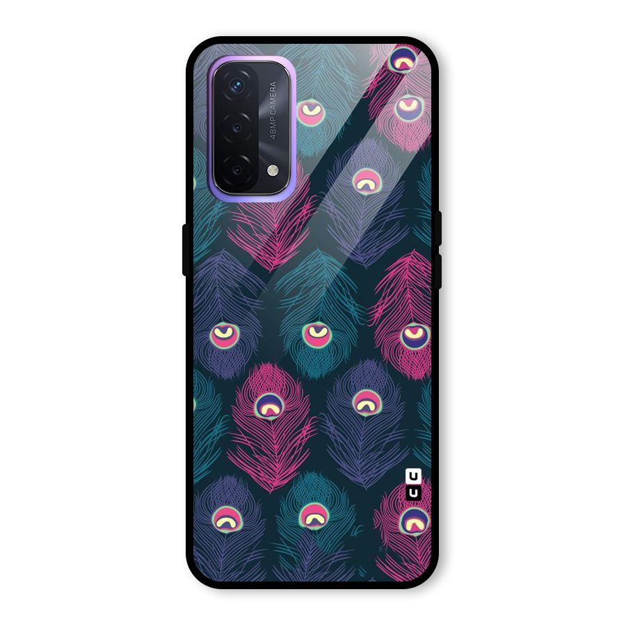Feathers Patterns Glass Back Case for Oppo A74 5G