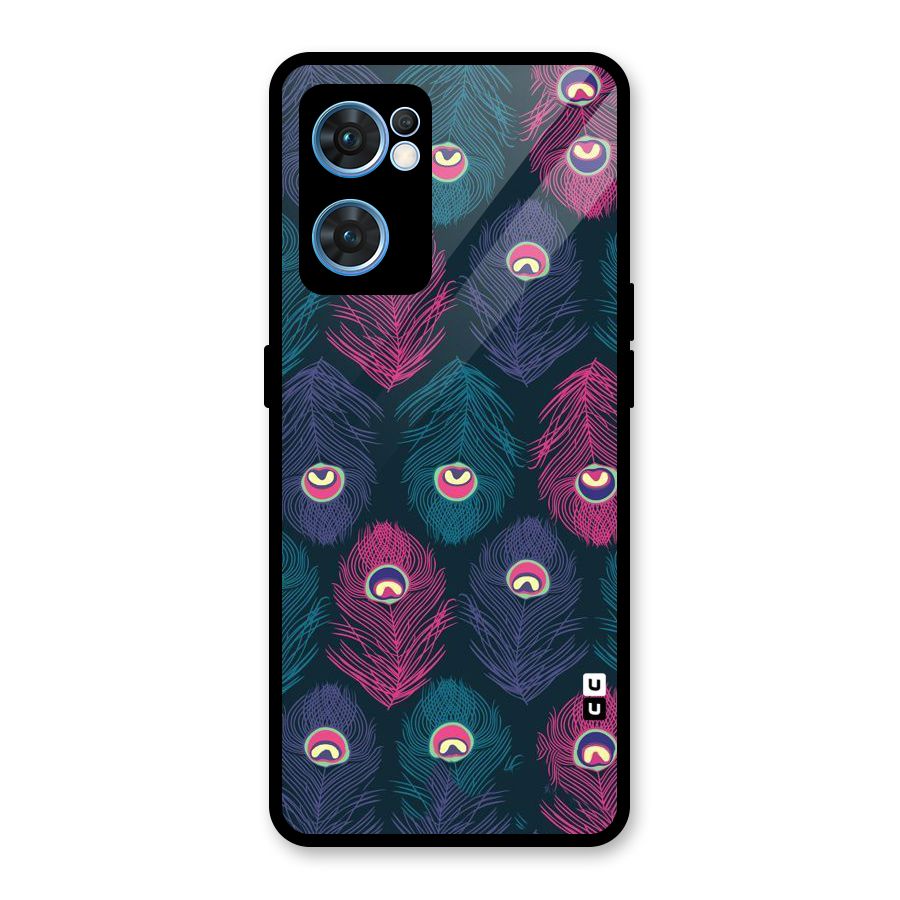 Feathers Patterns Glass Back Case for Oppo Reno7 5G