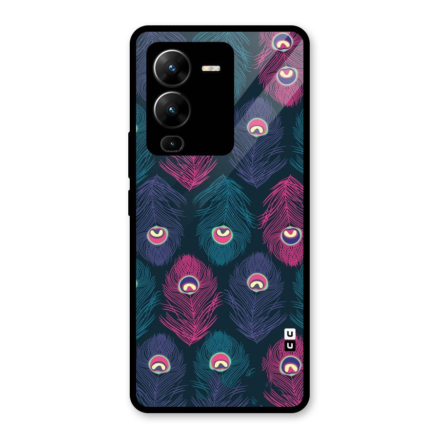 Feathers Patterns Glass Back Case for Vivo V25 Pro