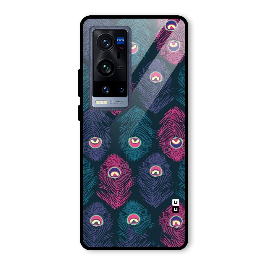 Feathers Patterns Glass Back Case for Vivo X60 Pro Plus