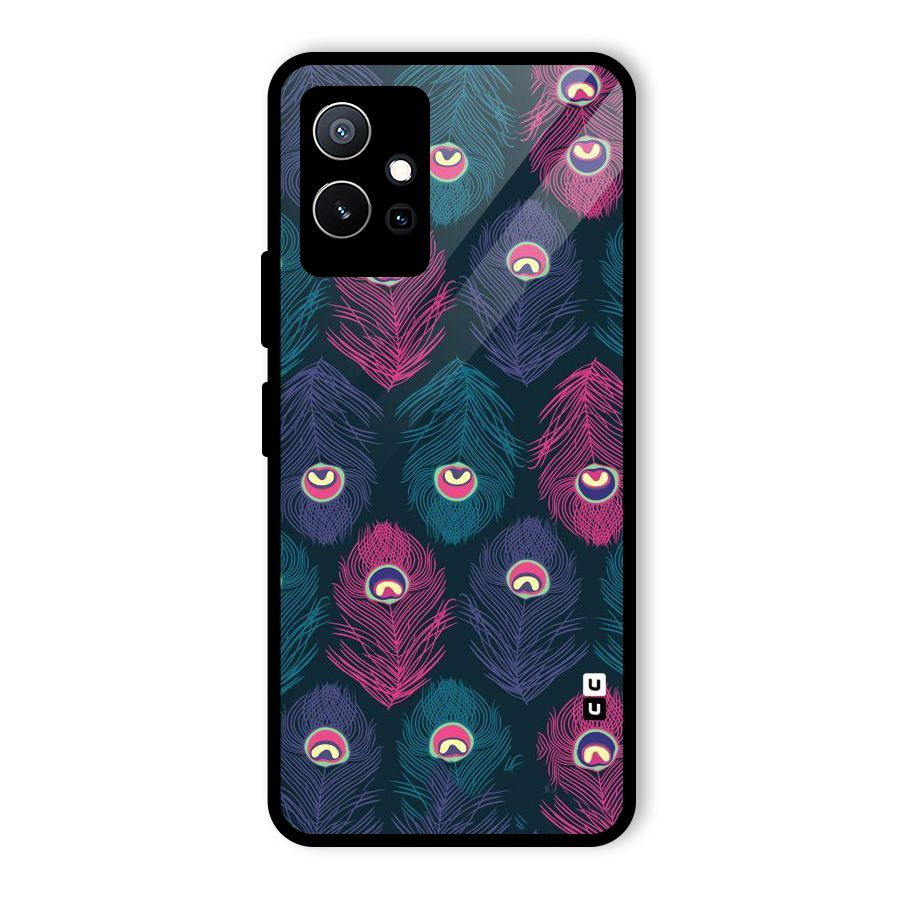 Feathers Patterns Glass Back Case for Vivo Y75 5G