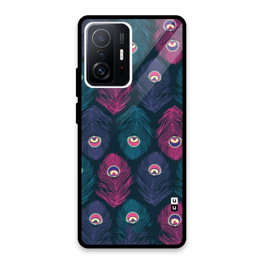 Feathers Patterns Glass Back Case for Xiaomi 11T Pro