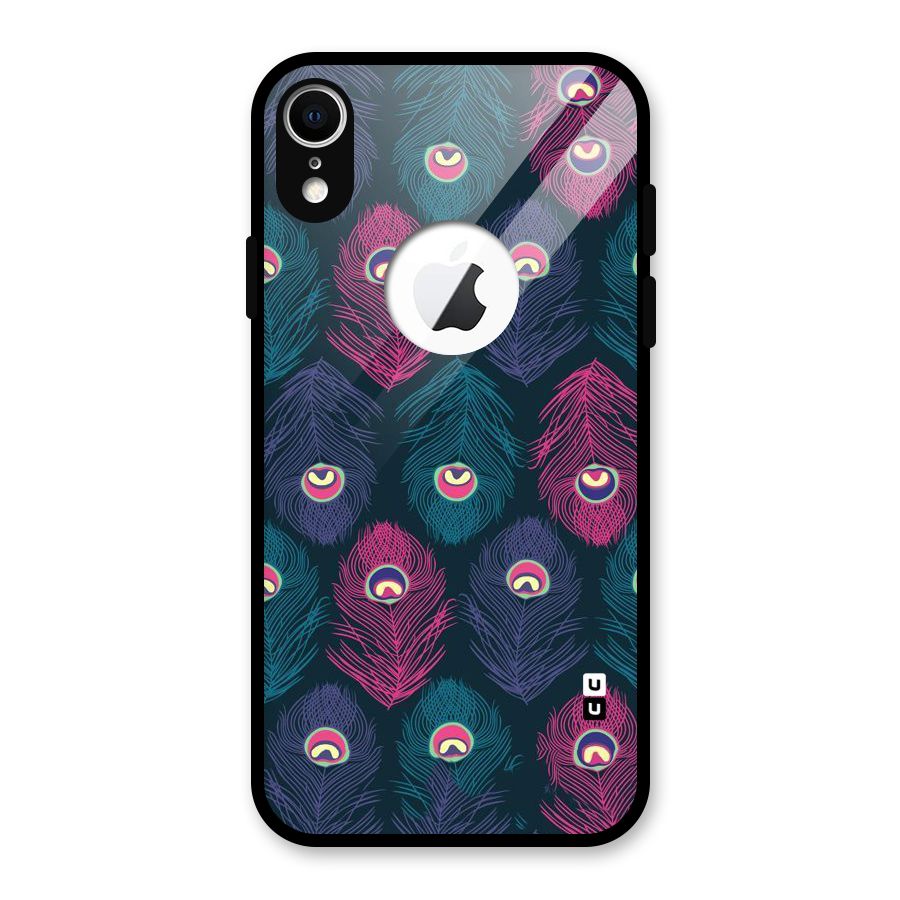 Feathers Patterns Glass Back Case for iPhone XR Logo Cut