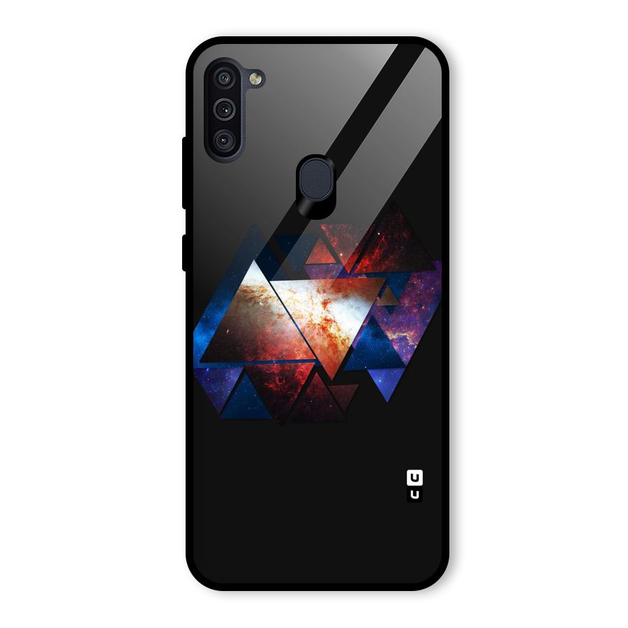 Fire Galaxy Triangles Glass Back Case for Galaxy M11