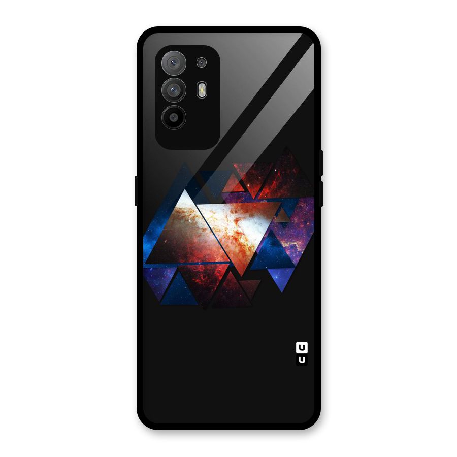 Fire Galaxy Triangles Glass Back Case for Oppo F19 Pro Plus 5G