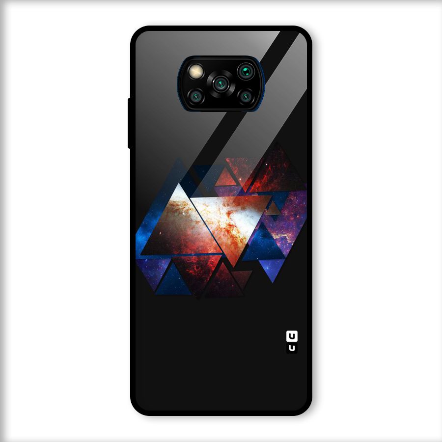 Fire Galaxy Triangles Glass Back Case for Poco X3