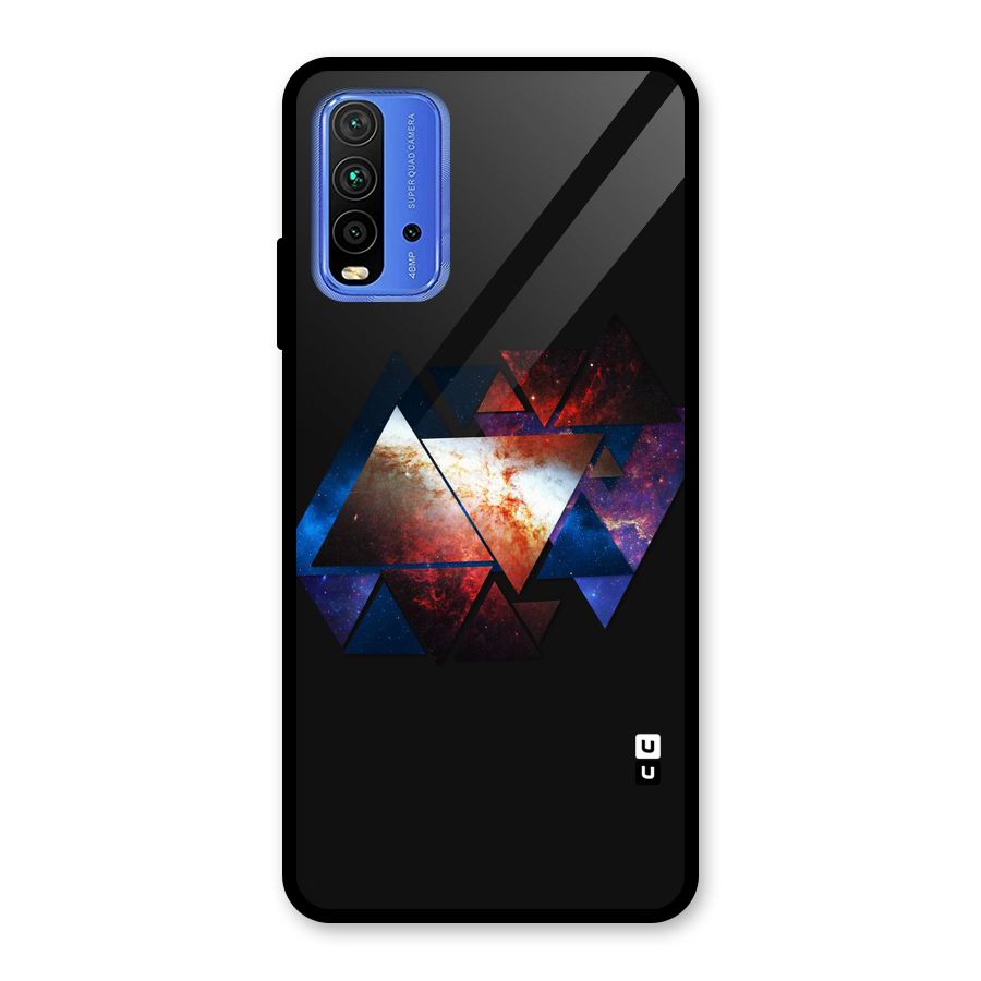 Fire Galaxy Triangles Glass Back Case for Redmi 9 Power