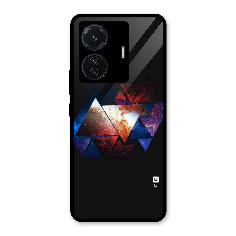 Fire Galaxy Triangles Glass Back Case for Vivo T1 Pro