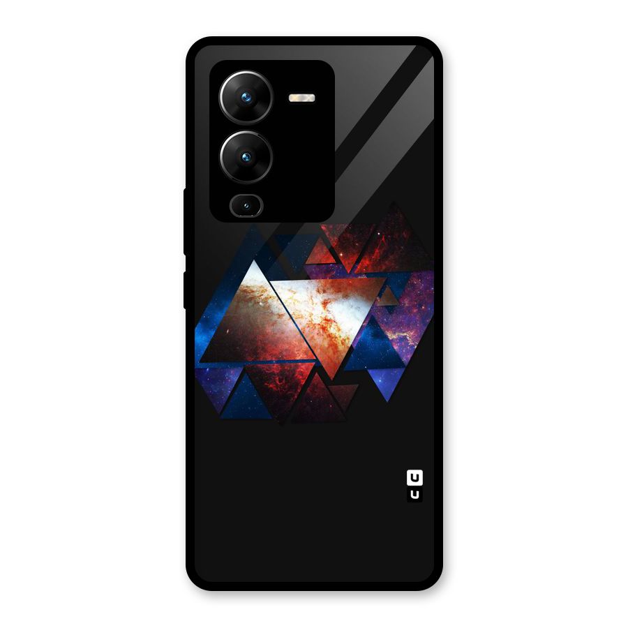 Fire Galaxy Triangles Glass Back Case for Vivo V25 Pro