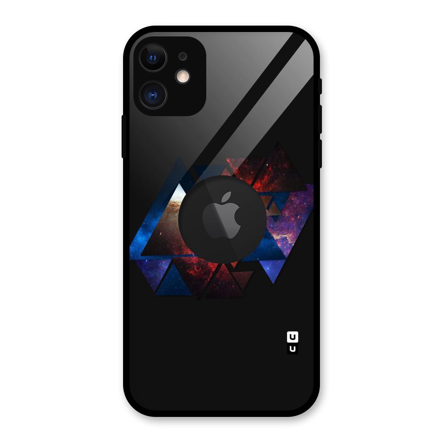 Fire Galaxy Triangles Glass Back Case for iPhone 11 Logo Cut