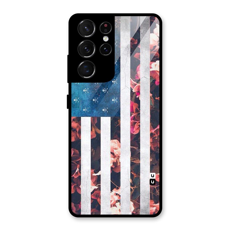 Flag Stripes Glass Back Case for Galaxy S21 Ultra 5G