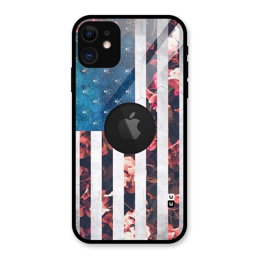 Flag Stripes Glass Back Case for iPhone 11 Logo Cut