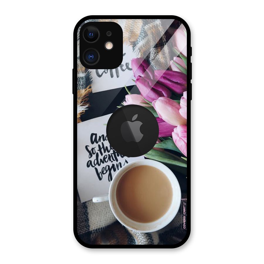 Floral Adventure Glass Back Case for iPhone 11 Logo Cut