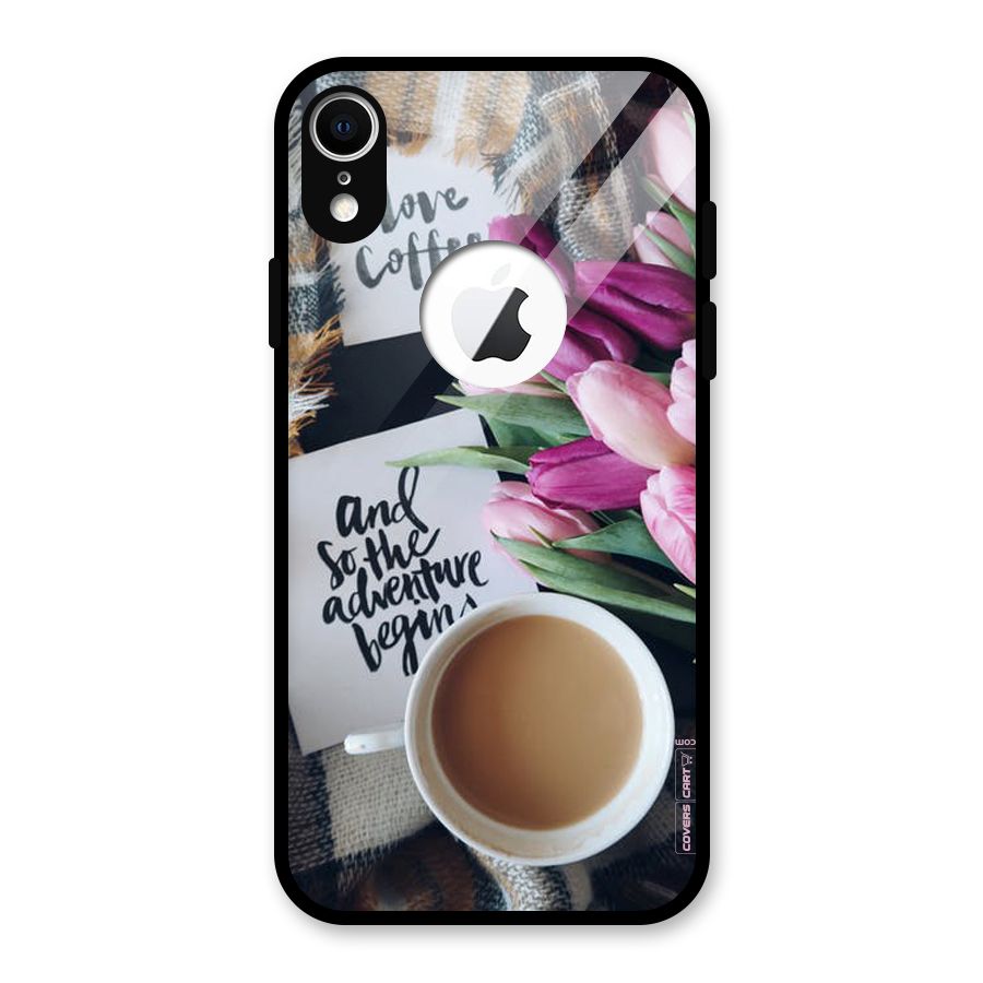 Floral Adventure Glass Back Case for iPhone XR Logo Cut