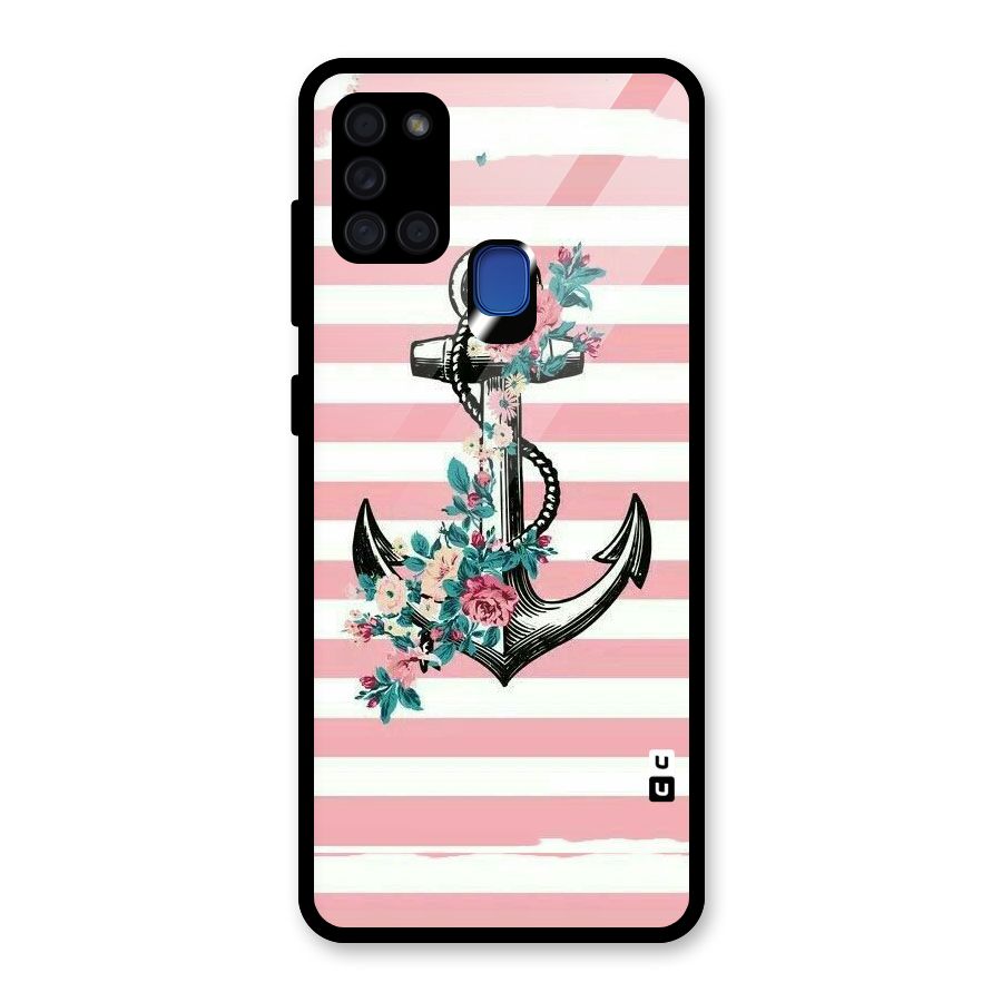 Floral Anchor Glass Back Case for Galaxy A21s