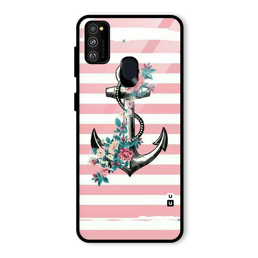 Floral Anchor Glass Back Case for Galaxy M21