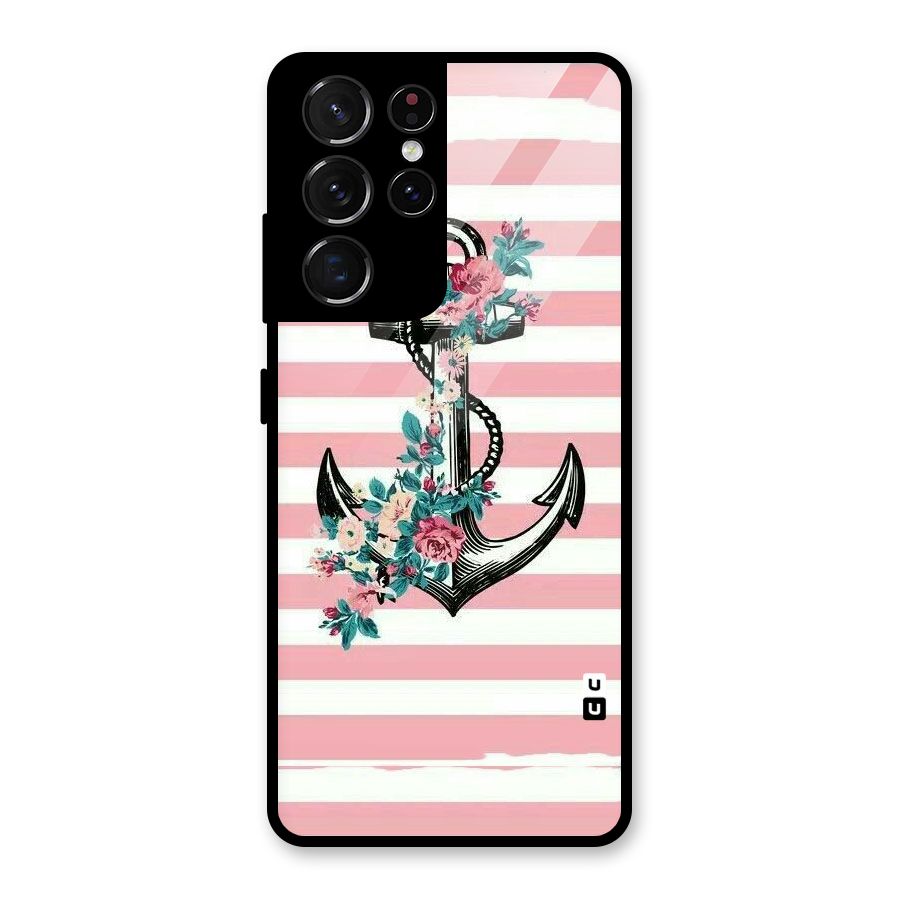Floral Anchor Glass Back Case for Galaxy S21 Ultra 5G