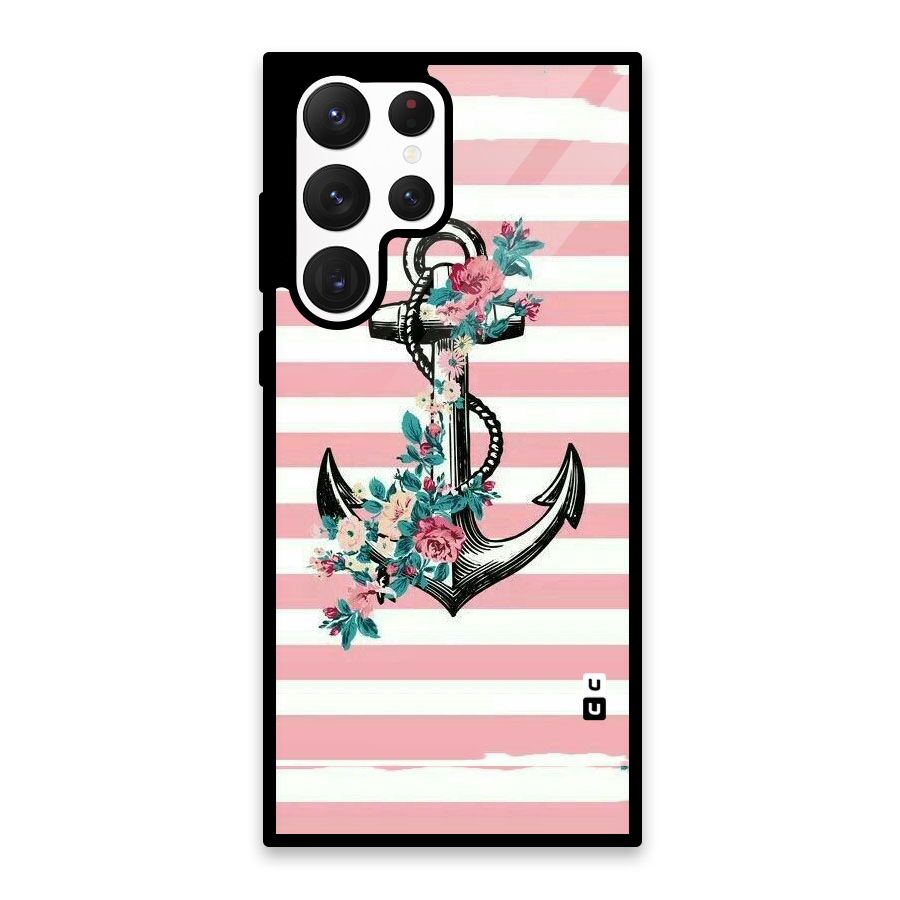 Floral Anchor Glass Back Case for Galaxy S22 Ultra 5G