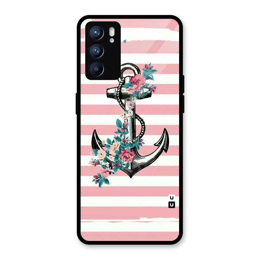 Floral Anchor Glass Back Case for Oppo Reno6 5G