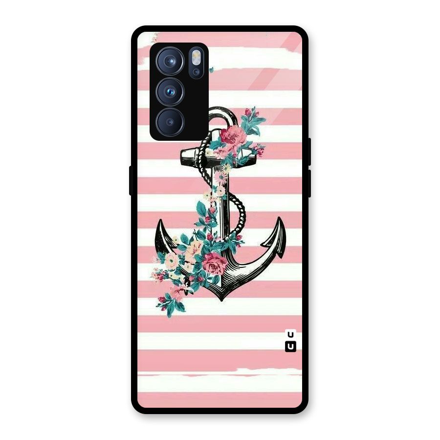 Floral Anchor Glass Back Case for Oppo Reno6 Pro 5G