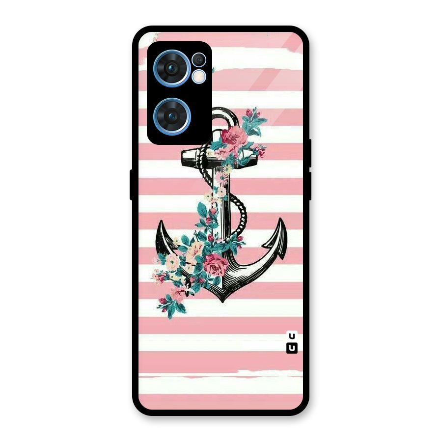 Floral Anchor Glass Back Case for Oppo Reno7 5G