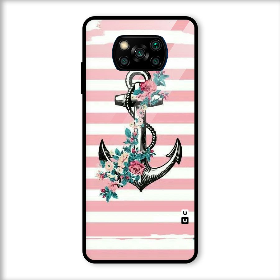 Floral Anchor Glass Back Case for Poco X3