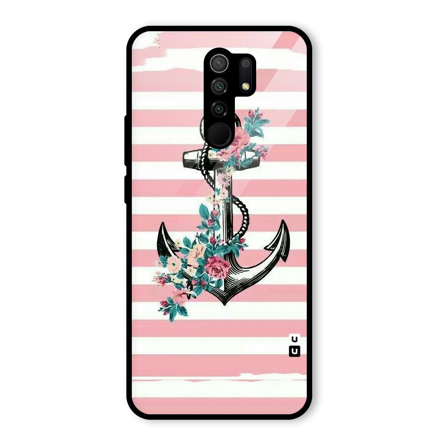 Floral Anchor Glass Back Case for Redmi 9 Prime