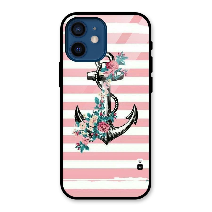 Floral Anchor Glass Back Case for iPhone 12 Mini