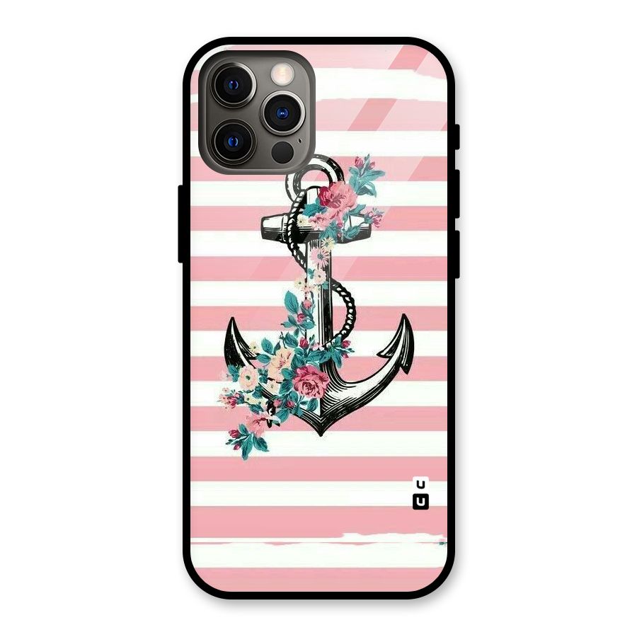Floral Anchor Glass Back Case for iPhone 12 Pro