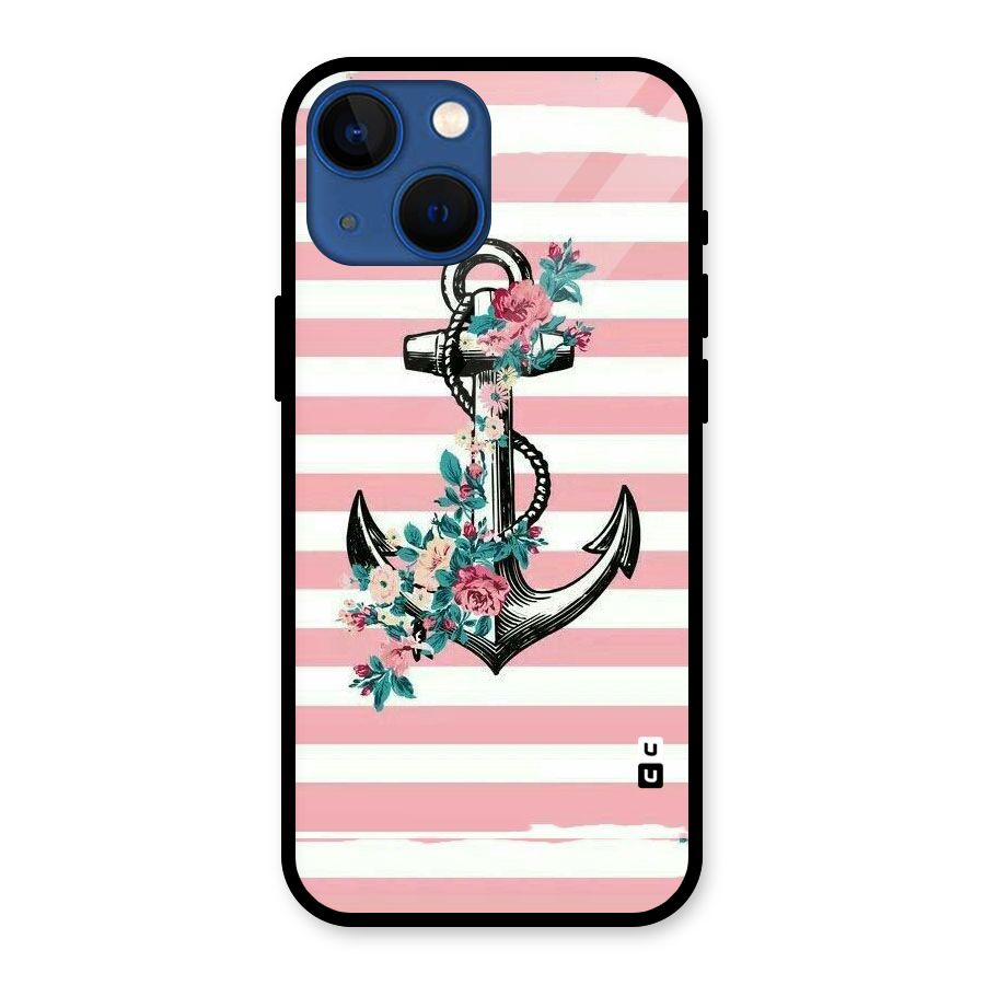 Floral Anchor Glass Back Case for iPhone 13 Mini