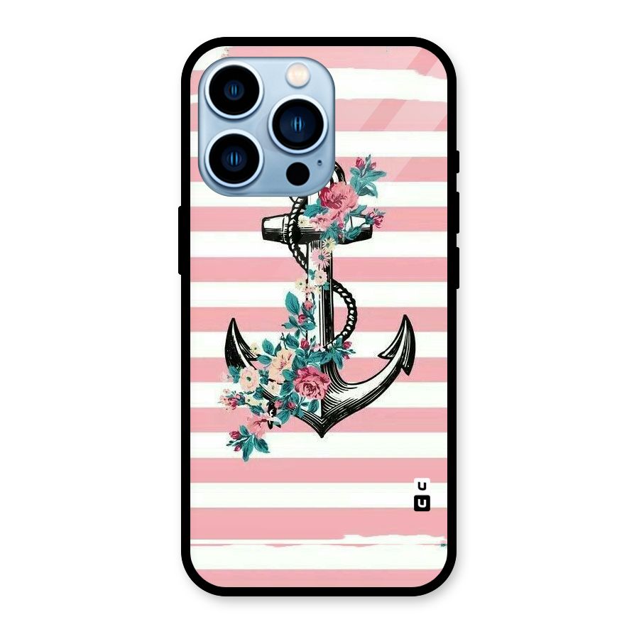 Floral Anchor Glass Back Case for iPhone 13 Pro