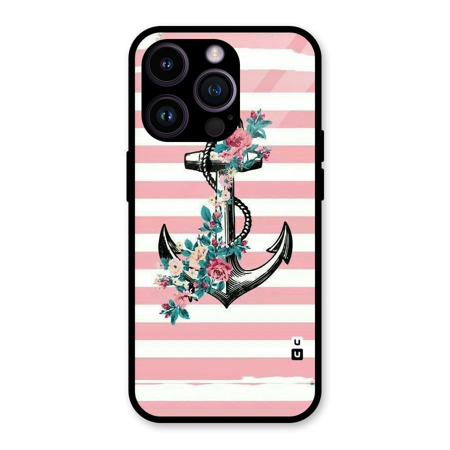 Floral Anchor Glass Back Case for iPhone 14 Pro