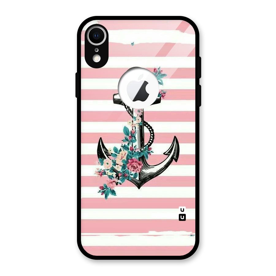 Floral Anchor Glass Back Case for iPhone XR Logo Cut