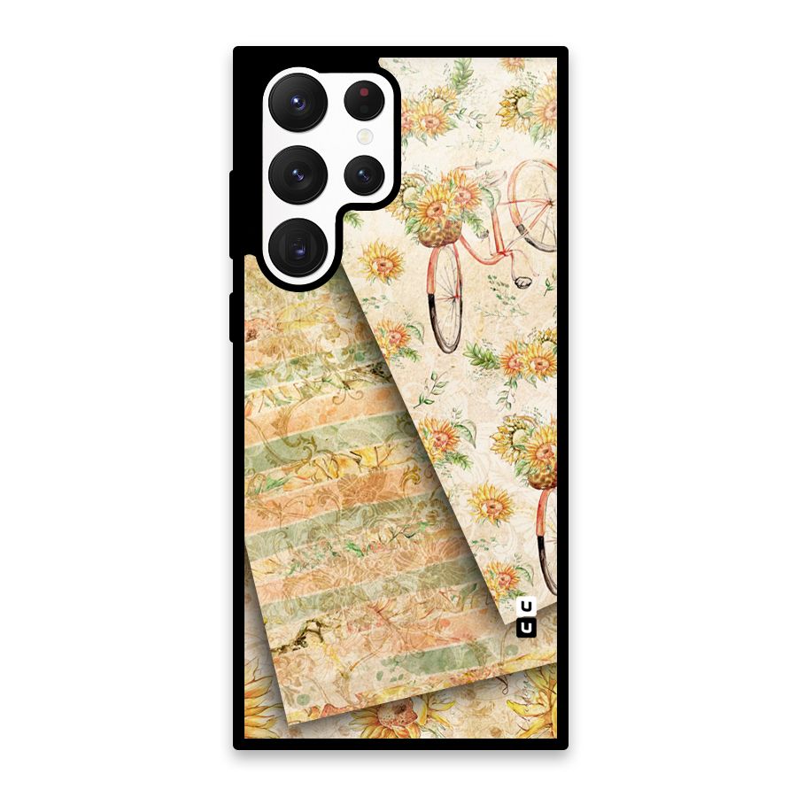 Floral Bicycle Glass Back Case for Galaxy S22 Ultra 5G