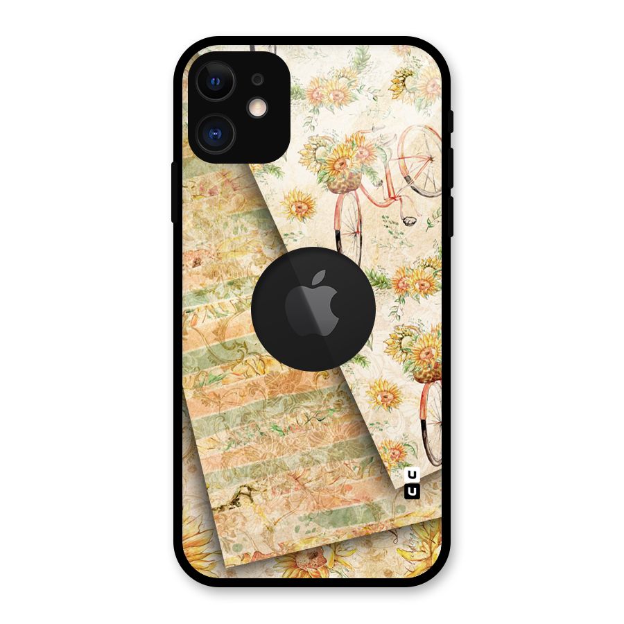 Floral Bicycle Glass Back Case for iPhone 11 Logo Cut