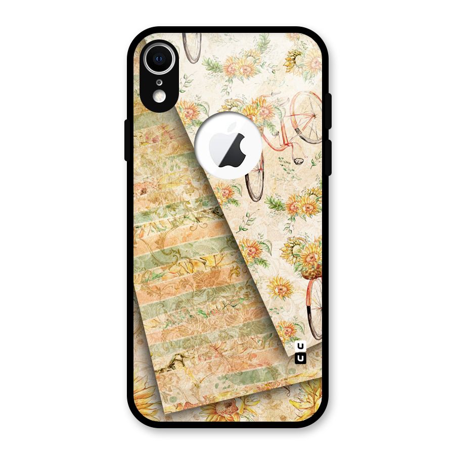 Floral Bicycle Glass Back Case for iPhone XR Logo Cut