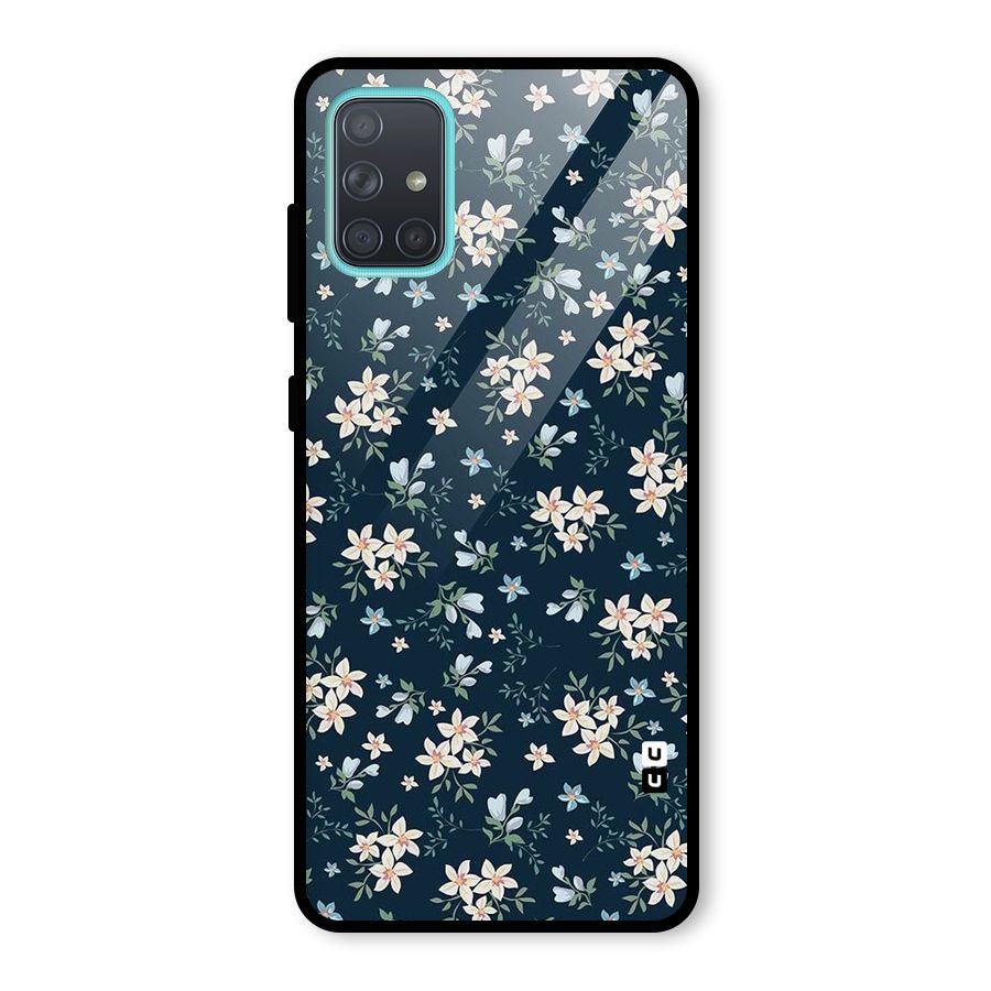 Floral Blue Bloom Glass Back Case for Galaxy A71