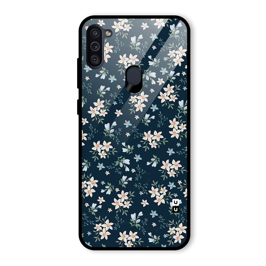 Floral Blue Bloom Glass Back Case for Galaxy M11